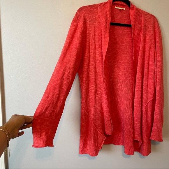 Eileen Fisher Linen Cotton Melon Pink Open Cardigan Sweater sz M - Picture 3 of 10